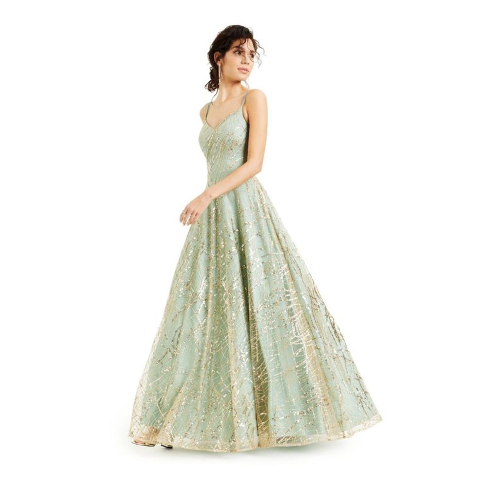 SAY YES TO THE DRESS Womens Green Spaghetti Strap Gown Dress Juniors 9